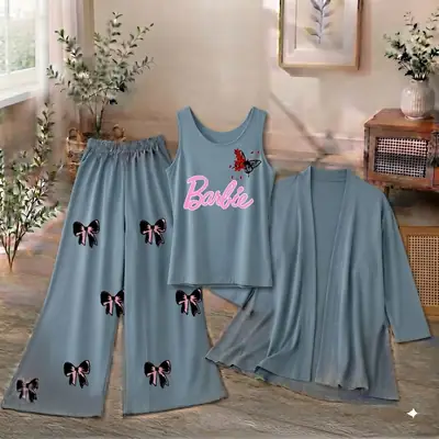3 Pcs Women's Stitched Jersey Printed Night Suit thumbnail 2