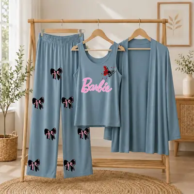 3 Pcs Women's Stitched Jersey Printed Night Suit thumbnail 3