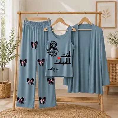 3 Pcs Women's Stitched Jersey Printed Night Suit thumbnail 3