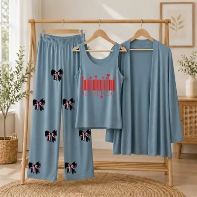 3 Pcs Women's Stitched Jersey Printed Night Suit