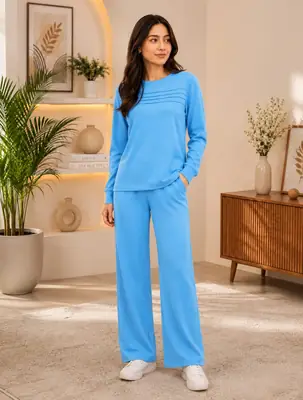2 Pcs Women's Stitched Jersey Plain Night Suit thumbnail 3