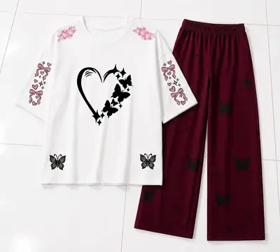 2 Pcs Women's Stitched Cotton Jersey Printed Night Suit thumbnail 2