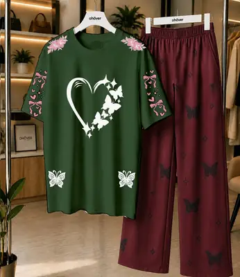 2 Pcs Women's Stitched Cotton Jersey Printed Night Suit thumbnail 4