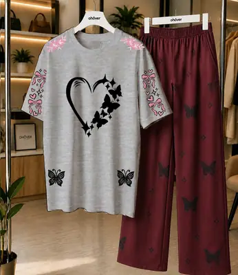 2 Pcs Women's Stitched Cotton Jersey Printed Night Suit