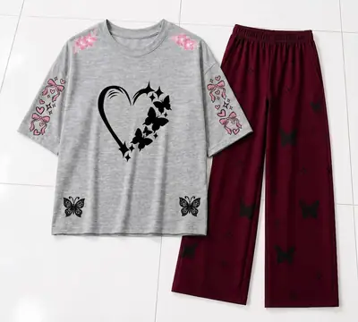 2 Pcs Women's Stitched Cotton Jersey Printed Night Suit thumbnail 2