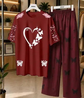 2 Pcs Women's Stitched Cotton Jersey Printed Night Suit thumbnail 4