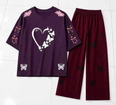 2 Pcs Women's Stitched Cotton Jersey Printed Night Suit thumbnail 2