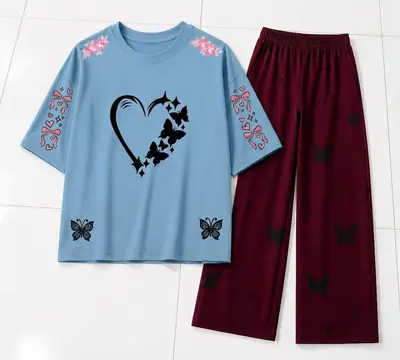 2 Pcs Women's Stitched Cotton Jersey Printed Night Suit thumbnail 2