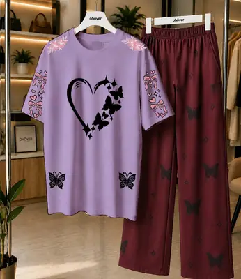 2 Pcs Women's Stitched Cotton Jersey Printed Night Suit
