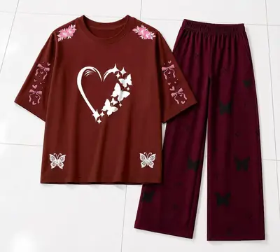 2 Pcs Women's Stitched Cotton Jersey Printed Night Suit thumbnail 2