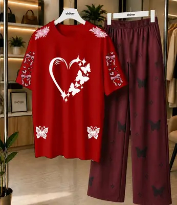 2 Pcs Women's Stitched Cotton Jersey Printed Night Suit thumbnail 4