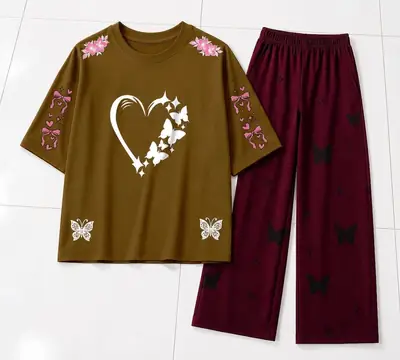 2 Pcs Women's Stitched Cotton Jersey Printed Night Suit thumbnail 2