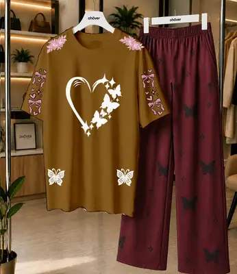 2 Pcs Women's Stitched Cotton Jersey Printed Night Suit thumbnail 4