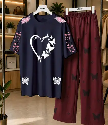 2 Pcs Women's Stitched Cotton Jersey Printed Night Suit