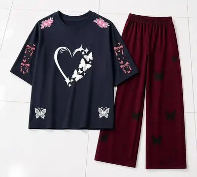 2 Pcs Women's Stitched Cotton Jersey Printed Night Suit thumbnail 2