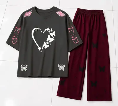 2 Pcs Women's Stitched Cotton Jersey Printed Night Suit thumbnail 2