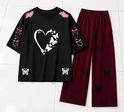 2 Pcs Women's Stitched Cotton Jersey Printed Night Suit thumbnail 2