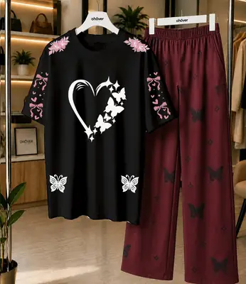 2 Pcs Women's Stitched Cotton Jersey Printed Night Suit thumbnail 4