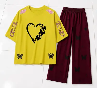 2 Pcs Women's Stitched Cotton Jersey Printed Night Suit thumbnail 2
