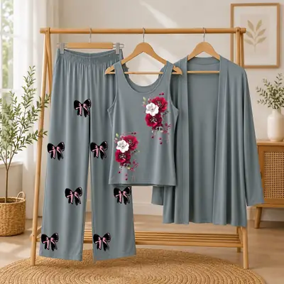 3 Pcs Women's Stitched Jersey Printed Night Suit