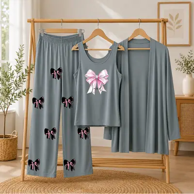 3 Pcs Women's Stitched Jersey Printed Night Suit