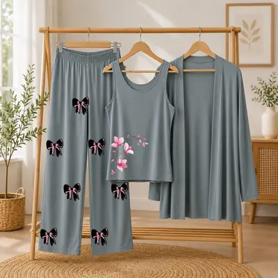 3 Pcs Women's Stitched Jersey Printed Night Suit thumbnail 3