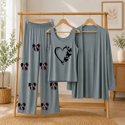 3 Pcs Women's Stitched Jersey Printed Night Suit
