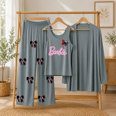3 Pcs Women's Stitched Jersey Printed Night Suit thumbnail 3