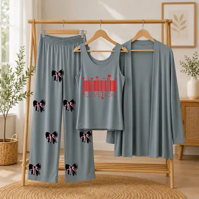 3 Pcs Women's Stitched Jersey Printed Night Suit