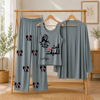 3 Pcs Women's Stitched Jersey Printed Night Suit