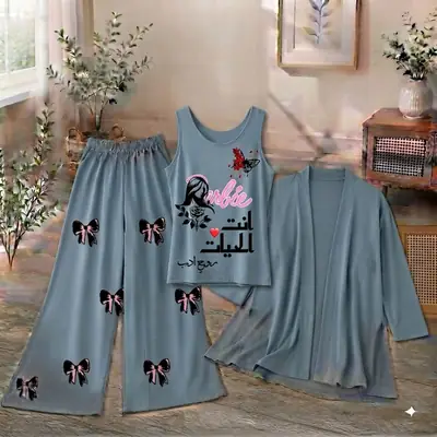 3 Pcs Women's Stitched Jersey Printed Night Suit thumbnail 2