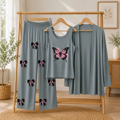 3 Pcs Women's Stitched Jersey Printed Night Suit