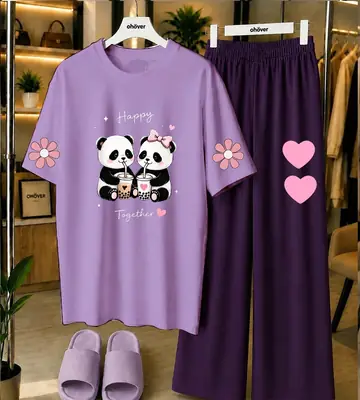 2 Pcs Women's Stitched Jersey Printed Night Suit thumbnail 4