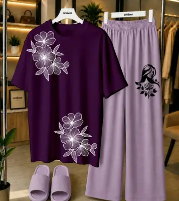 2 Pcs Women's Stitched Jersey Printed Night Suit