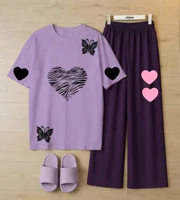 2 Pcs Women's Stitched Jersey Printed Night Suit thumbnail 3