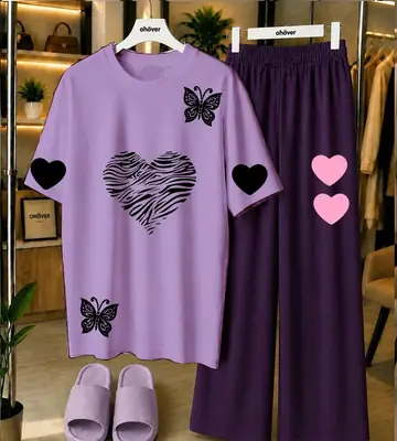 2 Pcs Women's Stitched Jersey Printed Night Suit thumbnail 4