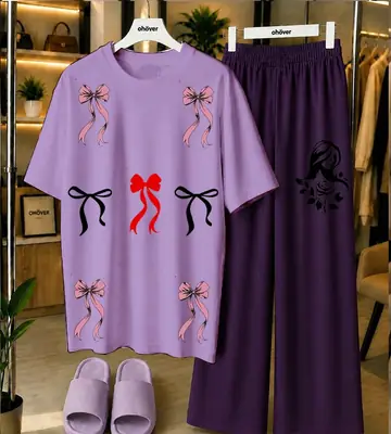 2 Pcs Women's Stitched Jersey Printed Night Suit