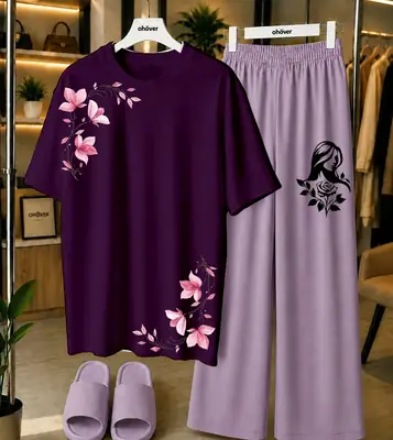 2 Pcs Women's Stitched Jersey Printed Night Suit