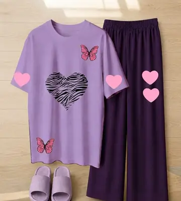 2 Pcs Women's Stitched Jersey Printed Night Suit thumbnail 3