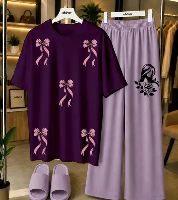 2 Pcs Women's Stitched Jersey Printed Night Suit