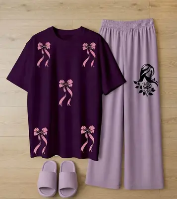 2 Pcs Women's Stitched Jersey Printed Night Suit thumbnail 3