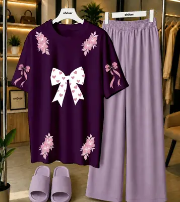 2 Pcs Women's Stitched Jersey Printed Night Suit