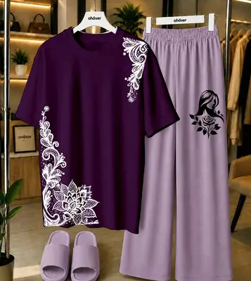 2 Pcs Women's Stitched Jersey Printed Night Suit thumbnail 4