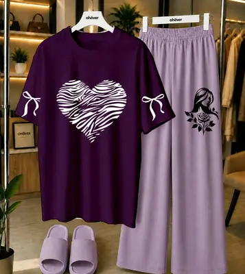 2 Pcs Women's Stitched Jersey Printed Night Suit