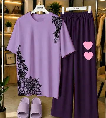 2 Pcs Women's Stitched Jersey Printed Night Suit