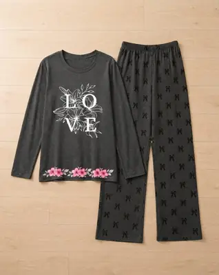 2 Pcs Women's Stitched Cotton Jersey Printed Night Suit thumbnail 2