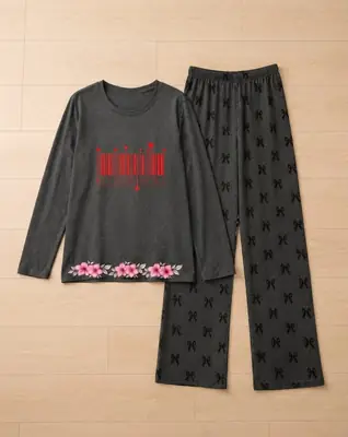 2 Pcs Women's Stitched Cotton Jersey Printed Night Suit thumbnail 2