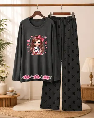 2 Pcs Women's Stitched Cotton Jersey Printed Night Suit