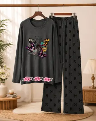 2 Pcs Women's Stitched Cotton Jersey Printed Night Suit