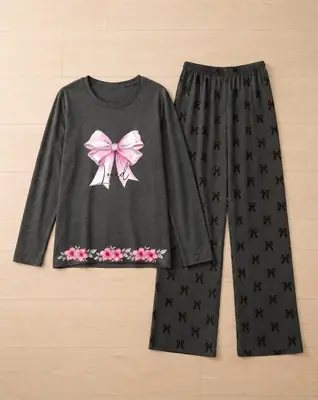 2 Pcs Women's Stitched Cotton Jersey Printed Night Suit thumbnail 2